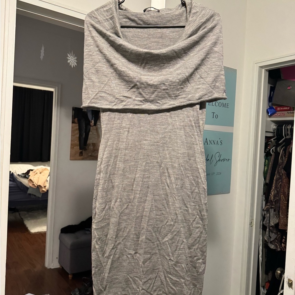 Alexander McQueen Gray Cowl Neck Knit Dress